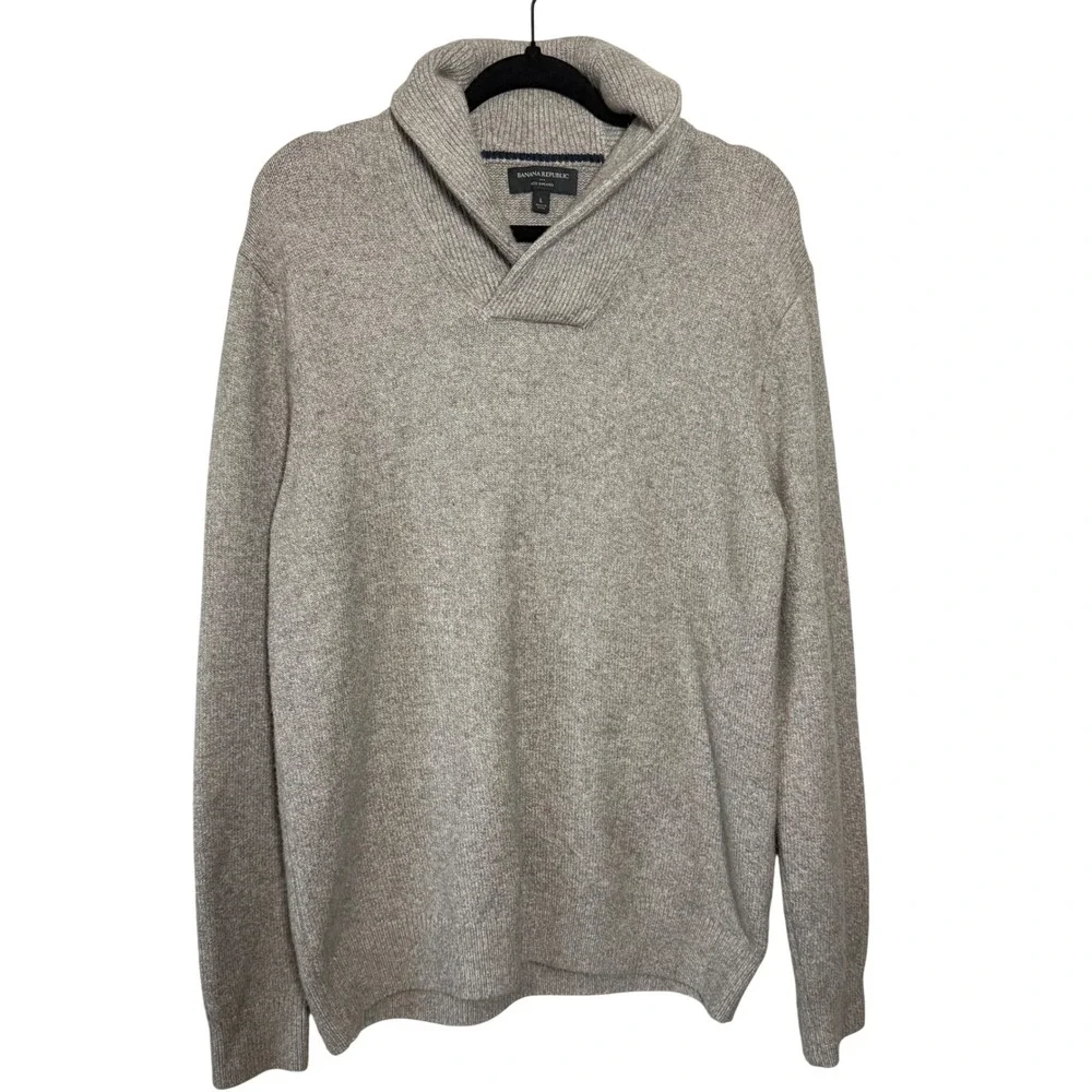 Banana Republic Mens Shawl Collar Sweater Knit Pullover Beige Size‎ L